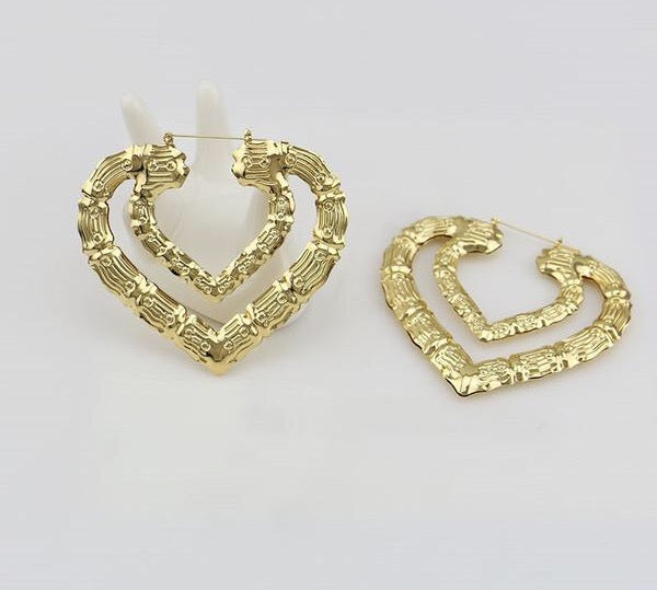 Double Heart Bamboo Earrings