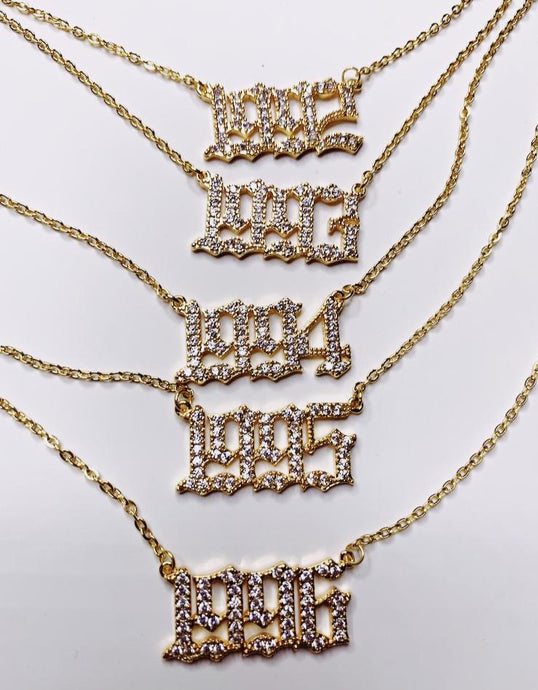 Blinged Out Birth Year Necklace (GOLD)
