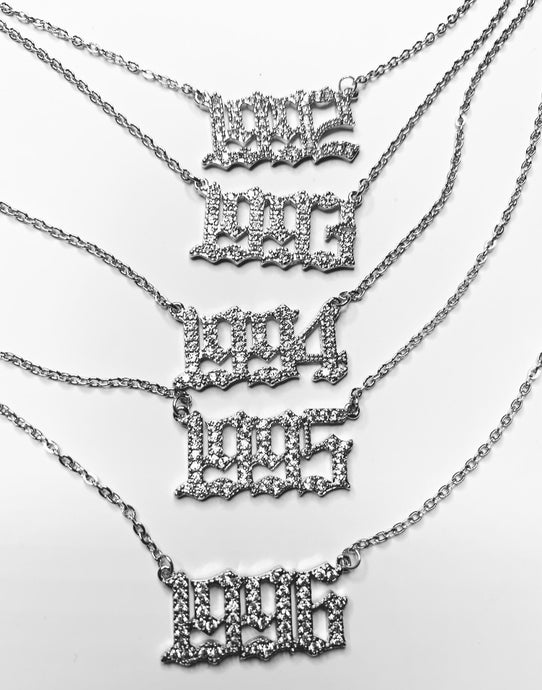 Blinged Out Birth Year Necklace (SILVER)